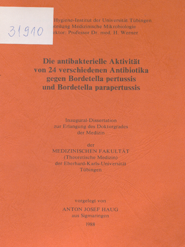 Die antibakterielle Aktivitat von 24 verschiedenen Antibiotika gegen Bordetella pertussis und Bordetella parapertussis