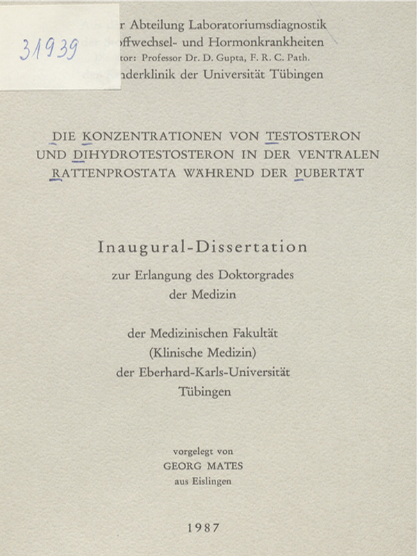 Die Konzentrationen von Testosteron und Dihydrotestosteron in der ventralen Rattenprostata wahrend der Pubertat