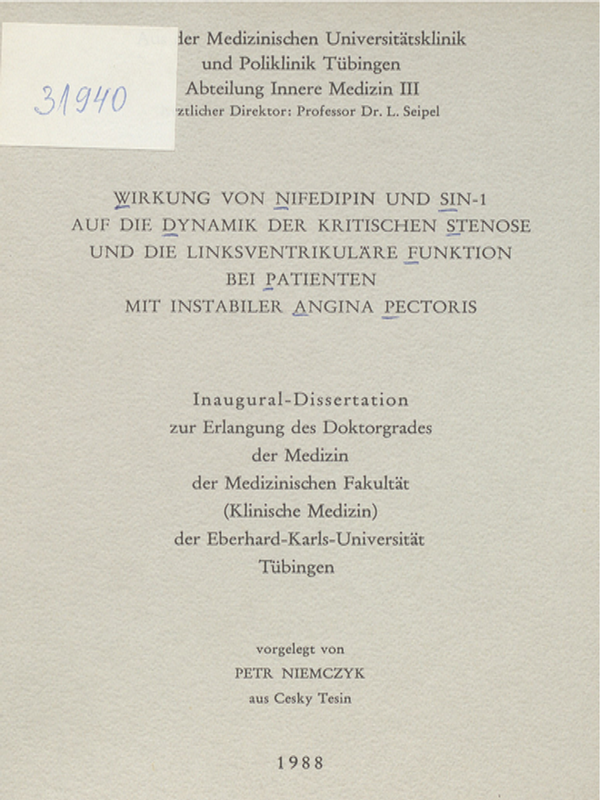 Wirkung von Nifedipin und Sin-1 auf die Dynamik der kritischen Stenose und die linksventrikulare Funktion bei Patienten mit instabiler Angina Pectoris