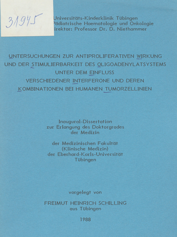 Untersuchungen zur antiproliferativen Wirkung und der Stimulierbarkeit des Oligoadenylatsystems unter dem Einfluss verschiedener Interferone und deren Kombinationen bei humanen Tumorzellinien