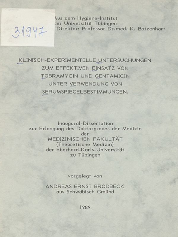 Klinisch-experimentelle Untersuchungen zum effektiven Einsatz von Tobramycin und Gentamicin unter Verwendung von Serumspiegelbestimmungen