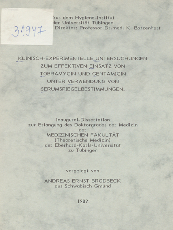 Klinisch-experimentelle Untersuchungen zum effektiven Einsatz von Tobramycin und Gentamicin unter Verwendung von Serumspiegelbestimmungen