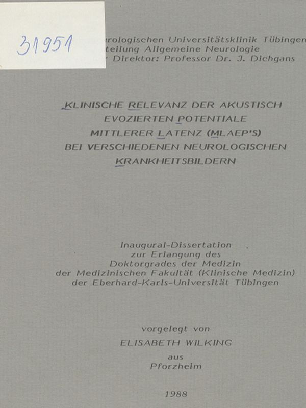 Klinische Relevanz der akustisch mittlerer Latenz (MLAEP'S) bei verschiedenen neurologischen Krankheitsbildern