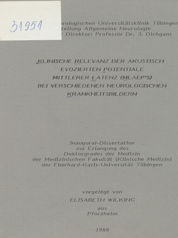 Klinische Relevanz der akustisch mittlerer Latenz (MLAEP'S) bei verschiedenen neurologischen Krankheitsbildern