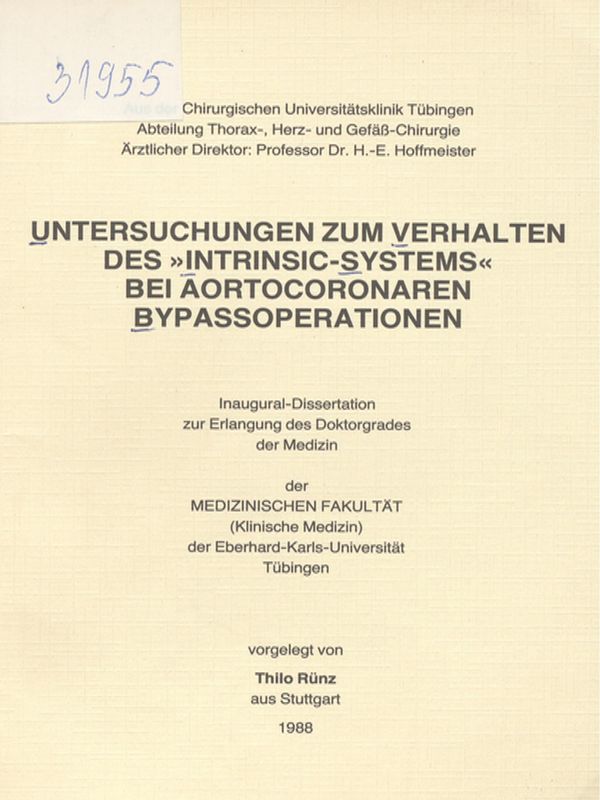 Untersuchungen zum Verhalten des "Intrinsic-Systems" bei aortocoronaren Bypassoperationen