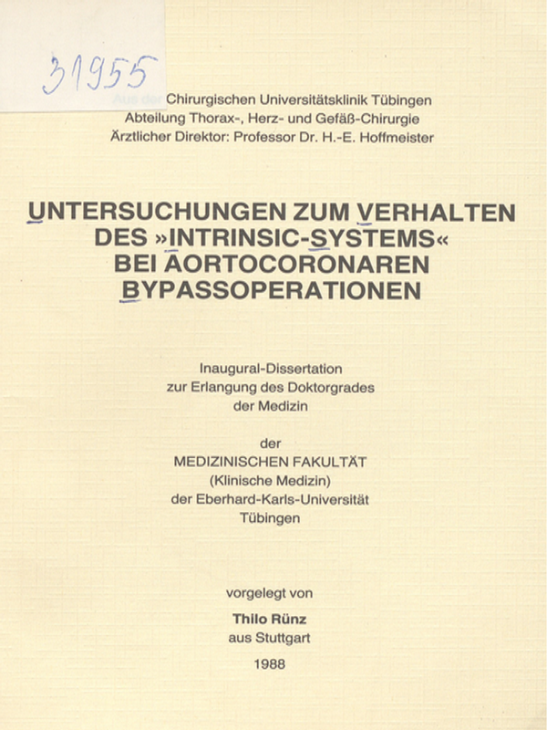 Untersuchungen zum Verhalten des "Intrinsic-Systems" bei aortocoronaren Bypassoperationen