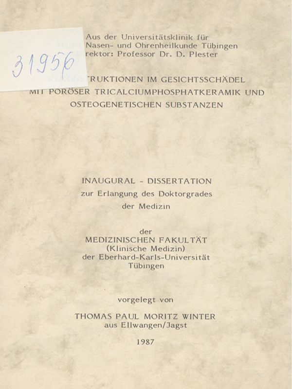 Rekonstruktionen im Gesichtsschadel mit poroser Tricalciumphosphatkeramik und osteogenetischen Substanzen