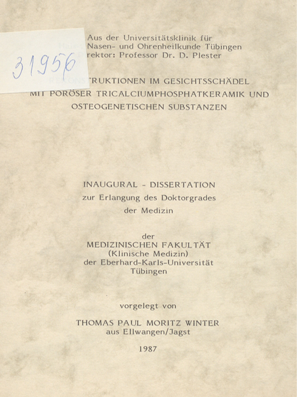 Rekonstruktionen im Gesichtsschadel mit poroser Tricalciumphosphatkeramik und osteogenetischen Substanzen