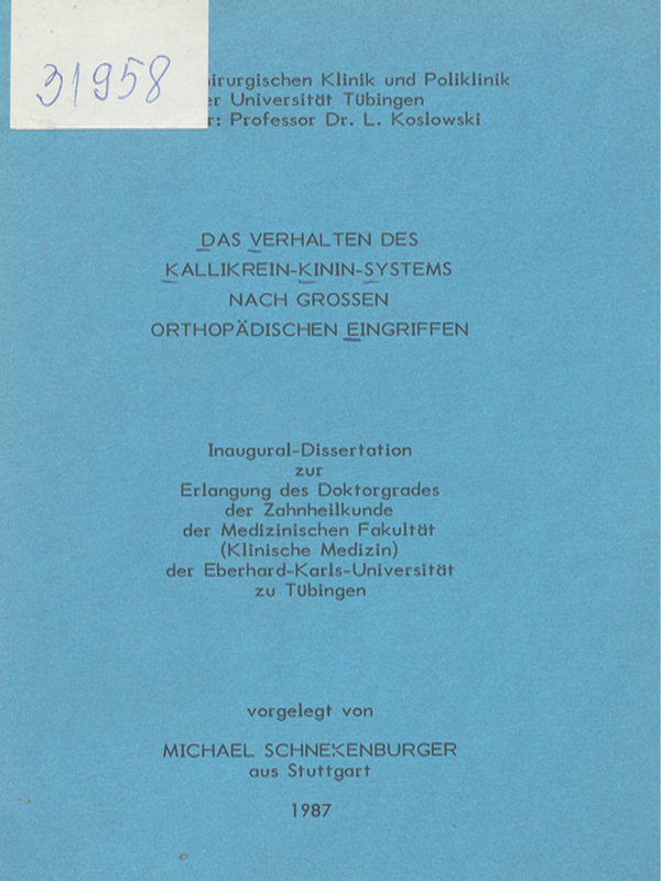 Das Verhalten des Kallikrein-Kinin-Systems nach grossen orthopadischen Eingriffen