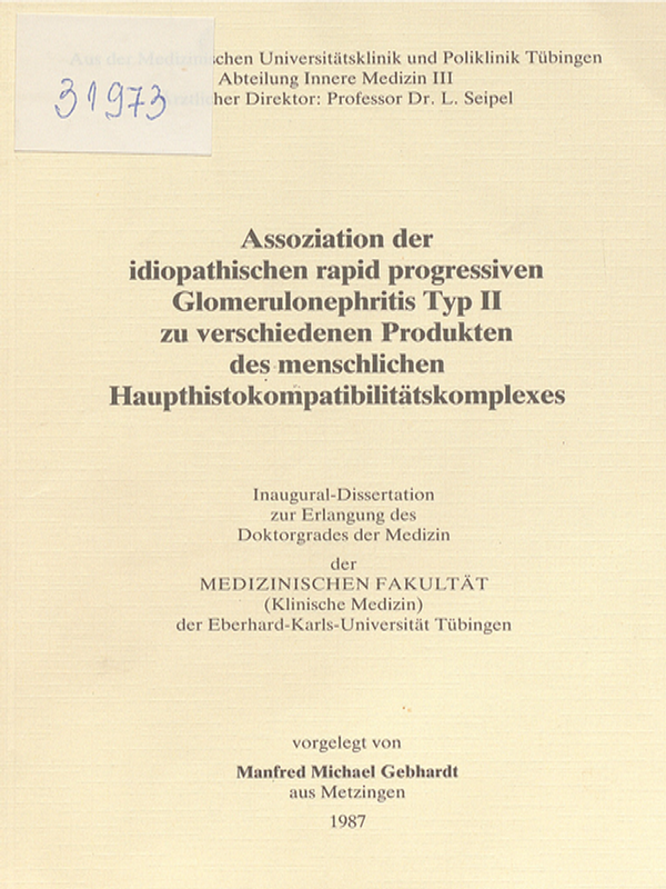 Assoziation der idiopathischen rapid progressiven Glomerulonephritis Typ II zu verschiedenen Produkten des menschlichen Haupthistokompatibilitatskomplexes