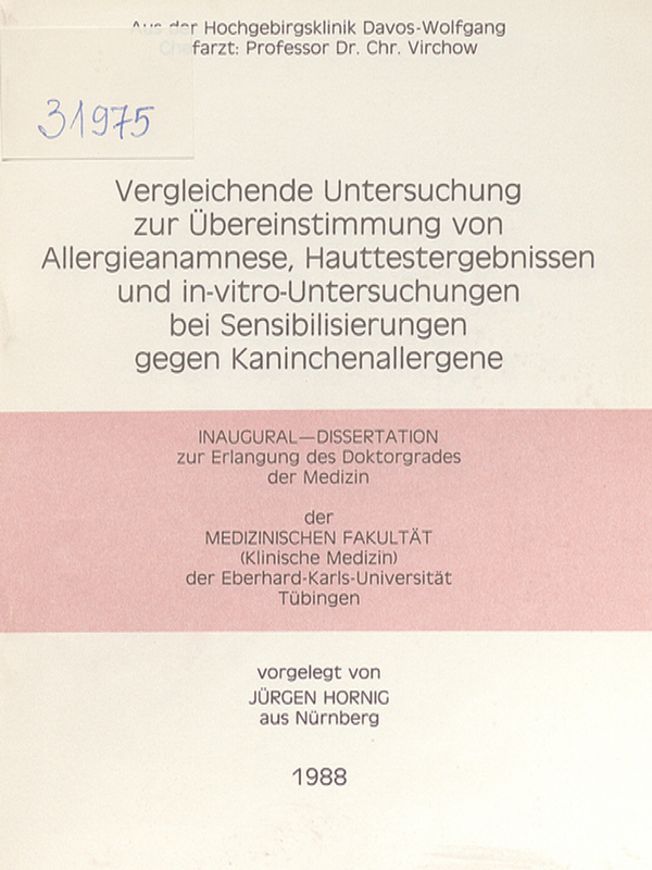 Vergleichende Untersuchung zur Ubereinstimmung von Allergieanamnese, Hauttestergebnissen und in-vitro-Untersuchungen bei Sensibilisierungen gegen Kaninchenallergene