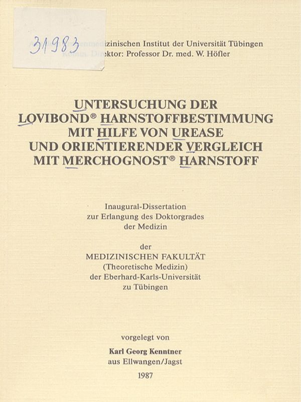 Untersuchung der Lovibond Harnstoffbestimmung mit Hilfe von Urease und orientierender Vergleich mit Merchognost Harnstoff
