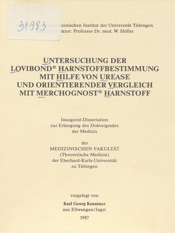 Untersuchung der Lovibond Harnstoffbestimmung mit Hilfe von Urease und orientierender Vergleich mit Merchognost Harnstoff