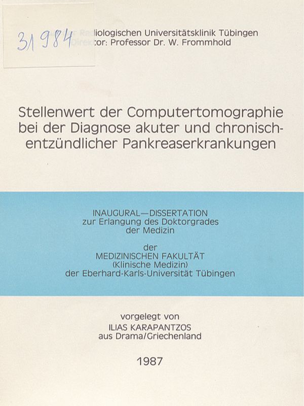 Stellenwert der Computertomographie bei der Diagnose akuter und chronisch-entzundlicher Pankreaserkrankungen