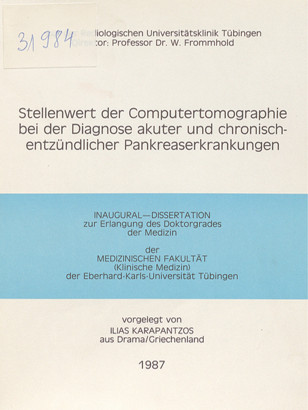 Stellenwert der Computertomographie bei der Diagnose akuter und chronisch-entzundlicher Pankreaserkrankungen