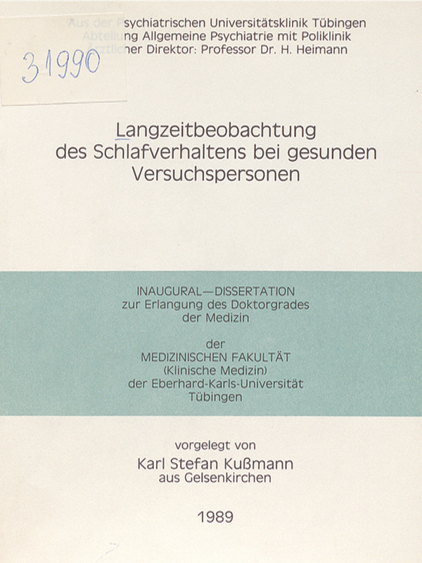 Langzeitbeobachtung des Schlafverhaltens bei gesunden Versuchspersonen