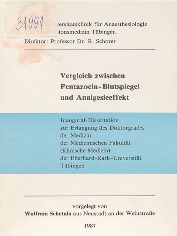 Vergleich zwischen Pentazocin-Blutspiegel und Analgesieeffekt