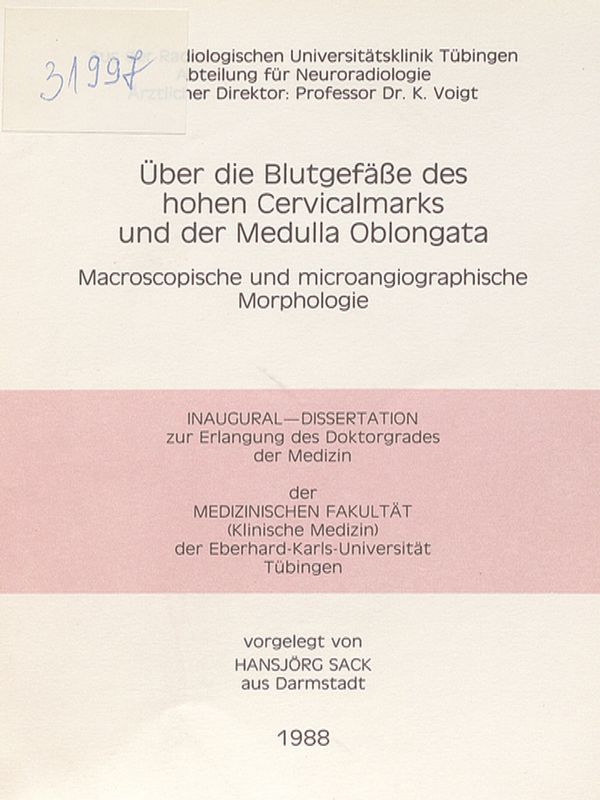 Uber die Blutgefasse des hohen Cervicalmarks und der Medulla Oblongata : Macroscopische und microangiographische Morphologie