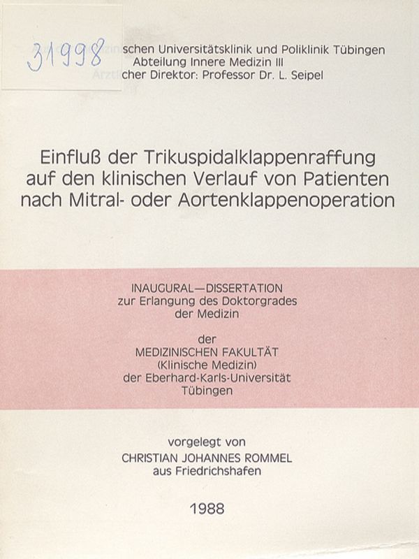 Einfluss der Trikuspidalklappenraffung auf der klinischen Verlauf von Patienten nach Mitral- oder Aortenklappenoperation