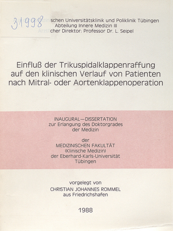 Einfluss der Trikuspidalklappenraffung auf der klinischen Verlauf von Patienten nach Mitral- oder Aortenklappenoperation