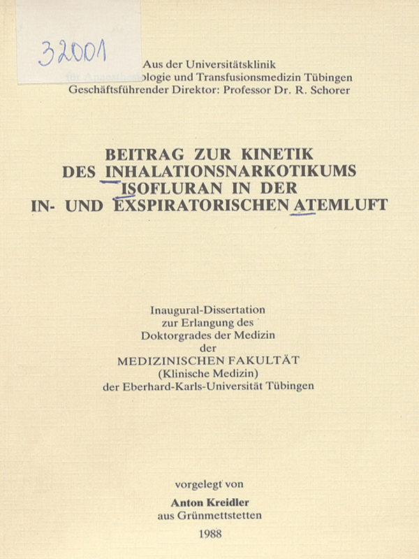 Beitrag zur Kinetik des Inhalationsnarkotikums Isofluran in der in- und expiratorischen Atemluft