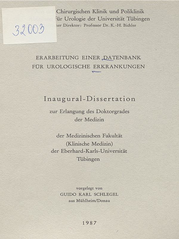 Erarbeitung einer Datenbank fur urologische Erkrankungen