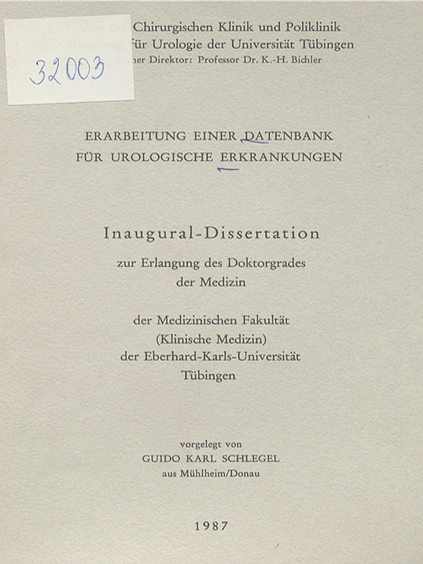 Erarbeitung einer Datenbank fur urologische Erkrankungen