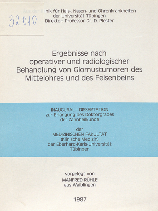 Ergebnisse nach operativer und radiologischer Behandlung von Glomustumoren des Mittelohres und des Felsenbeins