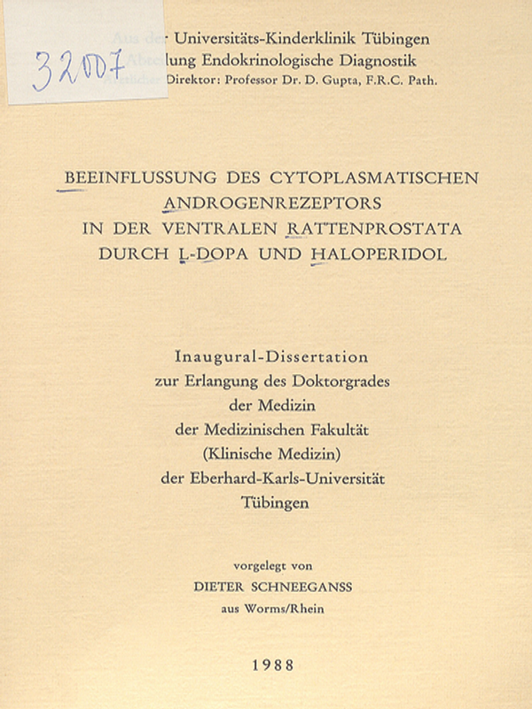 Beeinflussung des cytoplasmatischen Androgenrezeptors in der ventralen Rattenprostata durch L-Dopa und Haloperidol