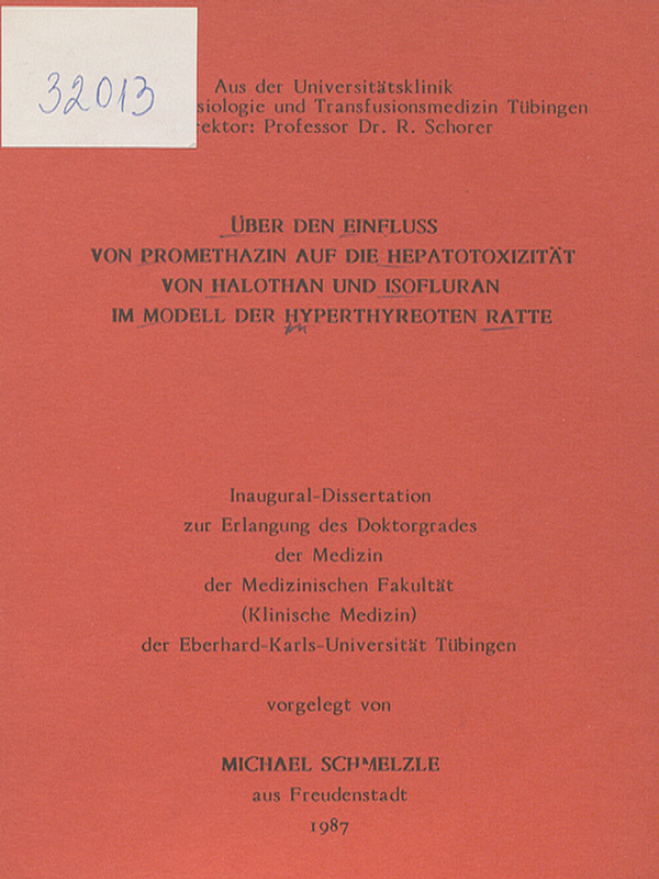 Uber den Einfluss von Promethazin auf die Hepatotoxizitat von Halothan und Isofluran im Modell der hyperthyreoten Ratte