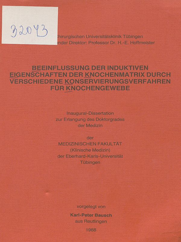 Beeinflussung der induktiven Eigenschaften der Knochenmatrix durch verschiedene Konservierungsverfahren fur Knochengewebe