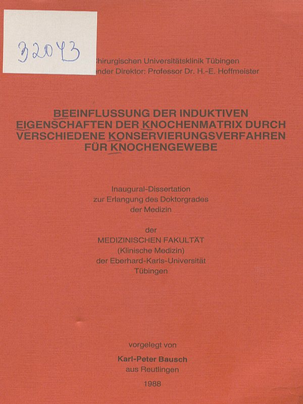 Beeinflussung der induktiven Eigenschaften der Knochenmatrix durch verschiedene Konservierungsverfahren fur Knochengewebe