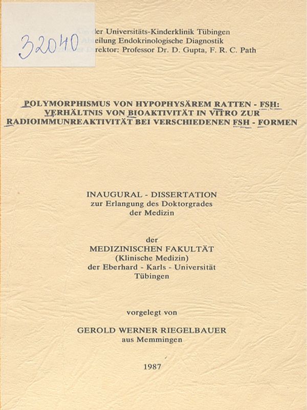 Polymorphismus von hypophysarem Ratten - FSH: Verhaltnis von Bioaktivitat in vitro zur Radioimmunreaktivitat bei verschiedenen FSH-Formen