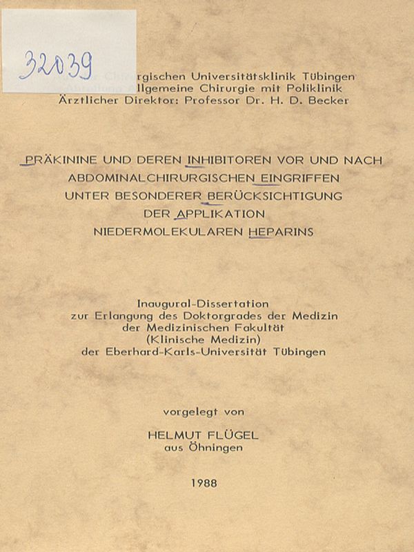 Prakinine und deren Inhibitoren vor und nach abdominalchirurgischen Eingriffen unter besonderer Berucksichtigung der Applikation niedermolekularen Heparins