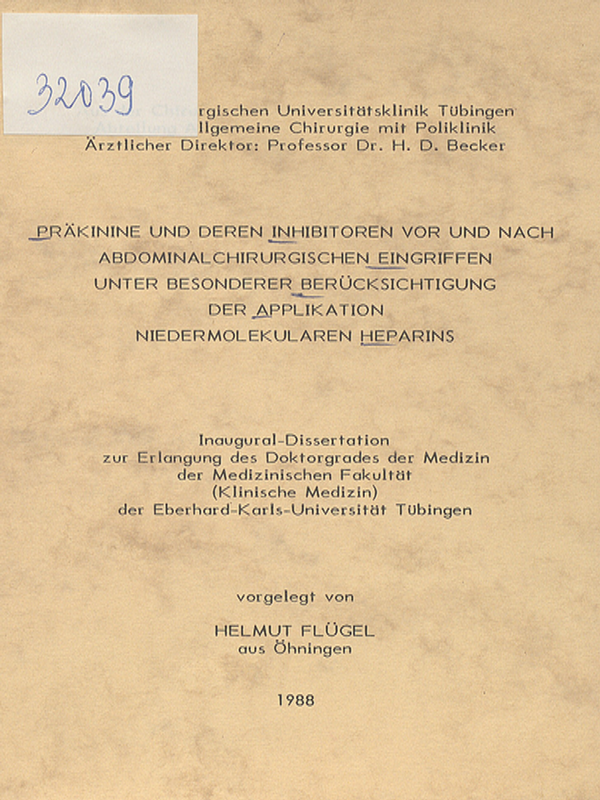 Prakinine und deren Inhibitoren vor und nach abdominalchirurgischen Eingriffen unter besonderer Berucksichtigung der Applikation niedermolekularen Heparins