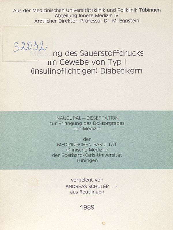 Messung des Sauerstoffdrucks im Gewebe von Typ I (insulinpflichtigen) Diabetikern