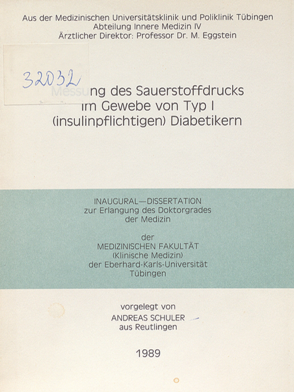 Messung des Sauerstoffdrucks im Gewebe von Typ I (insulinpflichtigen) Diabetikern