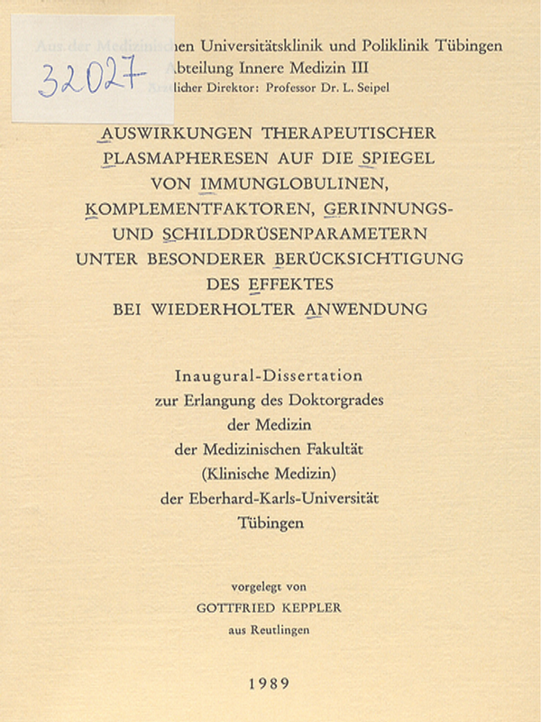 Auswirkungen therapeutischer Plasmapheresen auf die Spiegel von Immunglobulinen, Komplementfaktoren, Gerinnungs-und Schilddrusenparametern unter besonderer Berucksichtigung des Effektes bei wiederholter Anwendung