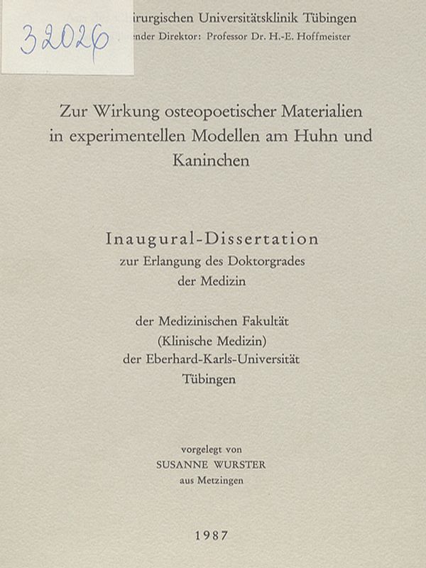 Zur Wirkung osteopoetischer Materialien in experimentellen Modellen am Huhn und Kaninchen