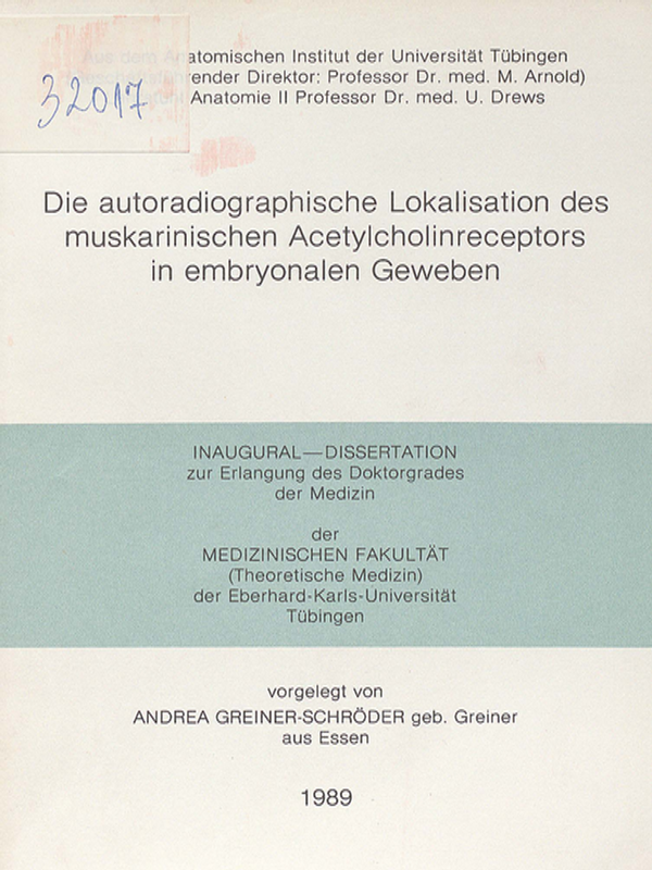 Die autoradiographische Lokalisation des muskarinischen Acetylcholinreceptors in embryonalen Geweben