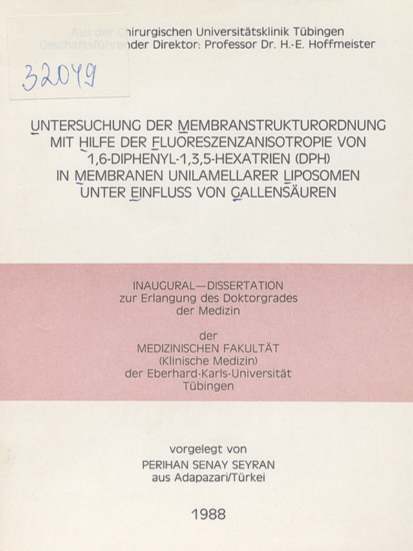 Untersuchung der Membranstrukturordnung mit Hilfe der Fluoreszenzanisotropie von 1,6-Diphenil-1,3,5-Hexatrien (DPH) in Membranen unilamellarer Liposomen unter Einfluss von Gallensauren