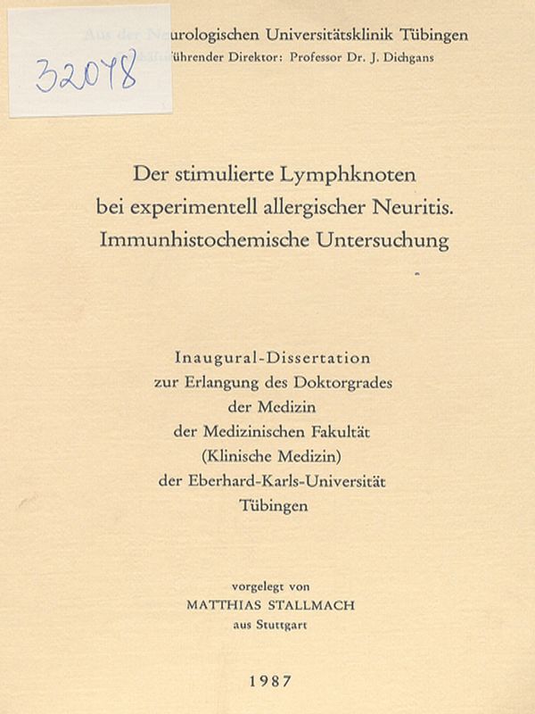 Der stimulierte Lymphknoten bei experimentell allergischer Neuritis : Immunhistochemische Untersuchung