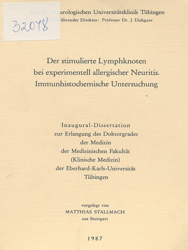 Der stimulierte Lymphknoten bei experimentell allergischer Neuritis : Immunhistochemische Untersuchung