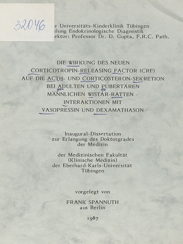 Die Wirkung des neuen Corticotropin-Releasing Factor (CRF) auf die ACTH- und Corticosteron-Sekretion bei adulten und pubertaren mannlichen Wistar-Ratten-Interaktionen mit Vasopressin und Dexamathason