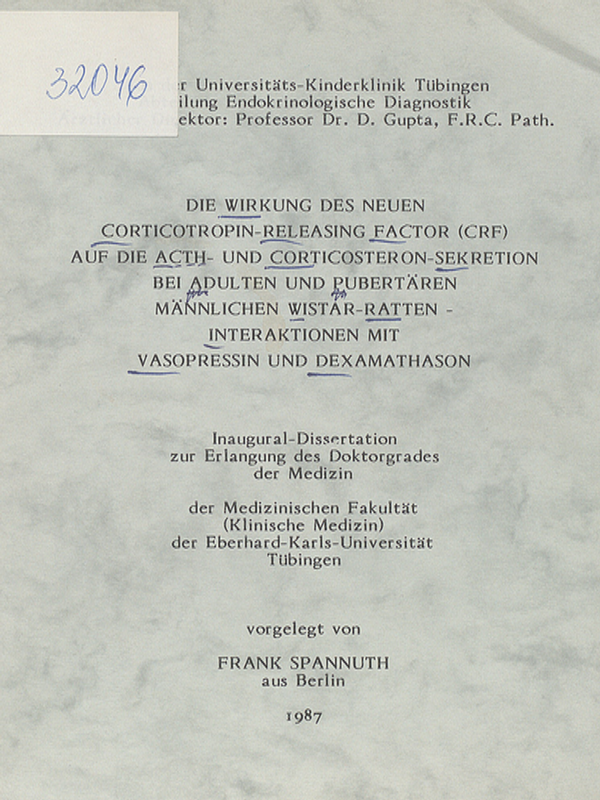 Die Wirkung des neuen Corticotropin-Releasing Factor (CRF) auf die ACTH- und Corticosteron-Sekretion bei adulten und pubertaren mannlichen Wistar-Ratten-Interaktionen mit Vasopressin und Dexamathason