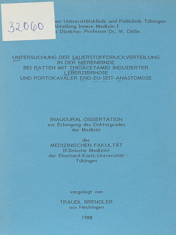 Untersuchung der Sauerstoffdruckverteilung in der Nierenrinde bei Ratten mit Thioacetamid induzierter Leberzirrhose und portokavaler End-zu-seit-Anastomose