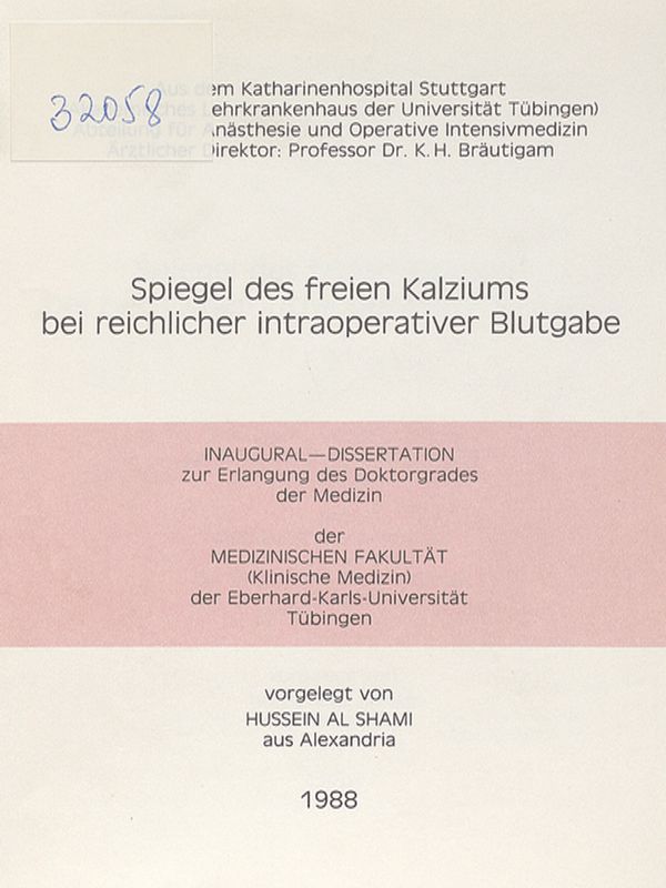 Spiegel des freien Kalziums bei reichlicher intraoperativer Blutgabe