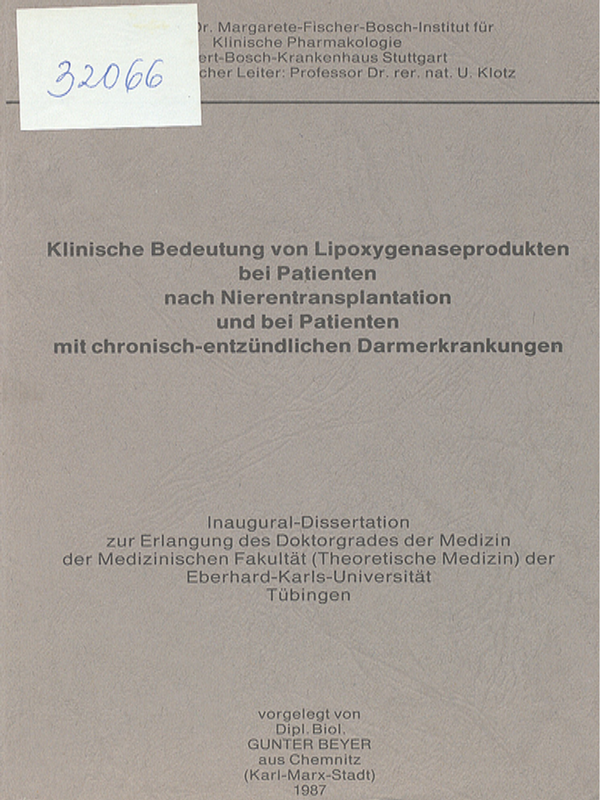 Klinische Bedeutung von Lipoxygenaseprodukten bei Patienten nach Nierentransplantation und bei Patienten mit chronisch-entzundlichen Darmerkrankungen