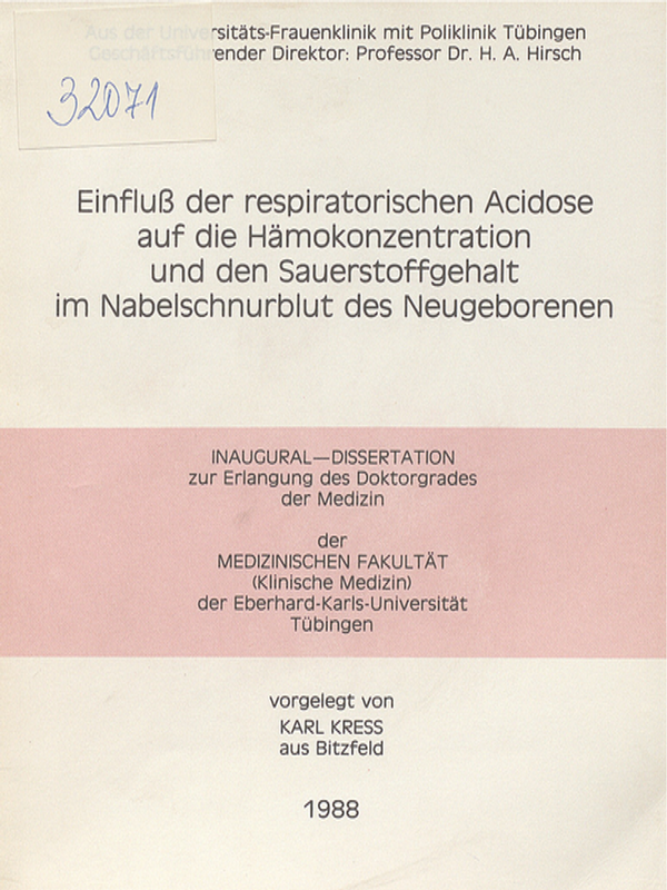 Einfluss der respiratorischen Acidose auf die Hamokonzentration und den Sauerstoffgehalt im Nabelschnurblut des Neugeborenen