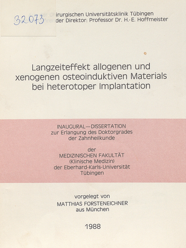 Langzeiteffekt allogenen und xenogenen osteoinduktiven Materials bei heterotoper Implantation